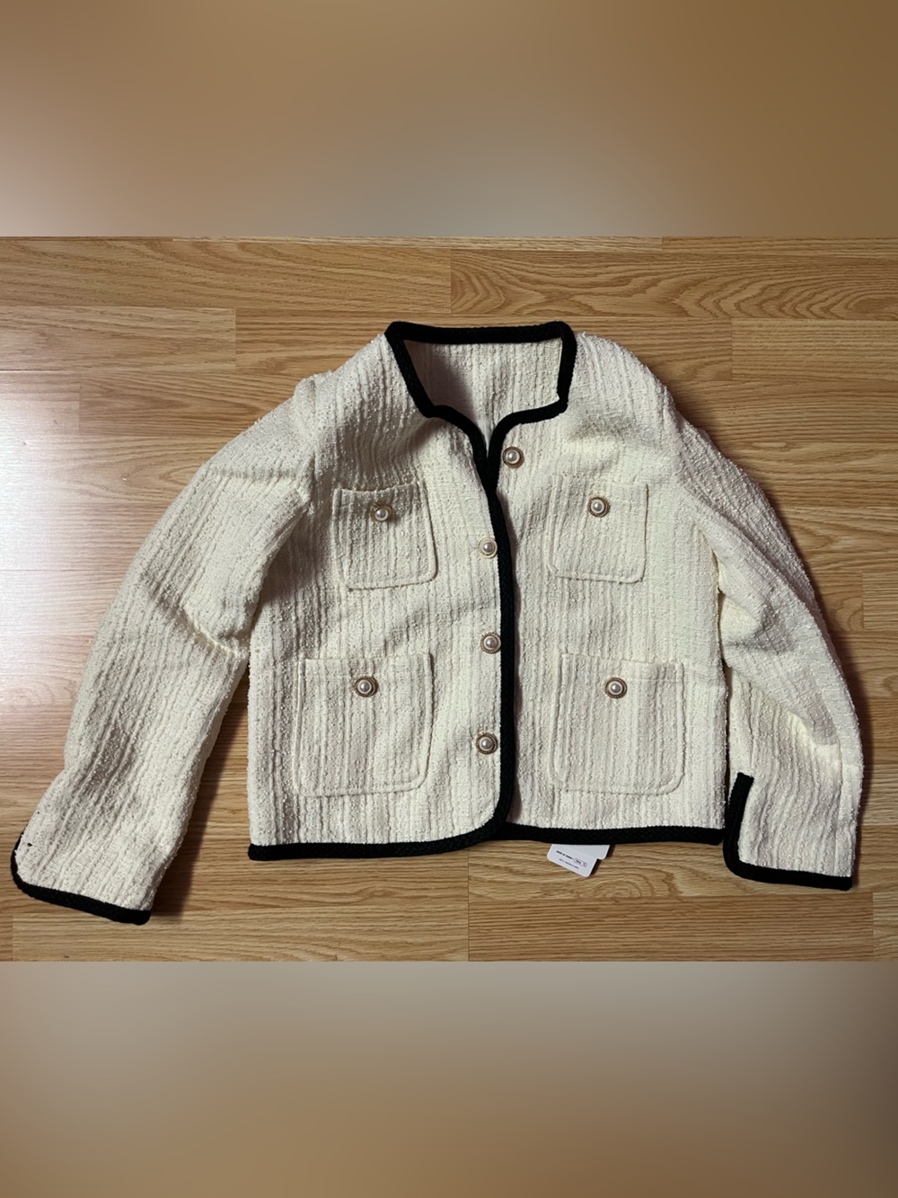 SHEIN Cream Bouclé Jacket with Black Trim - Matching Set